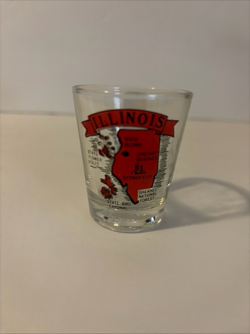 Vintage Illinois Shot Glass State Bird Flower Chicago Rock Island